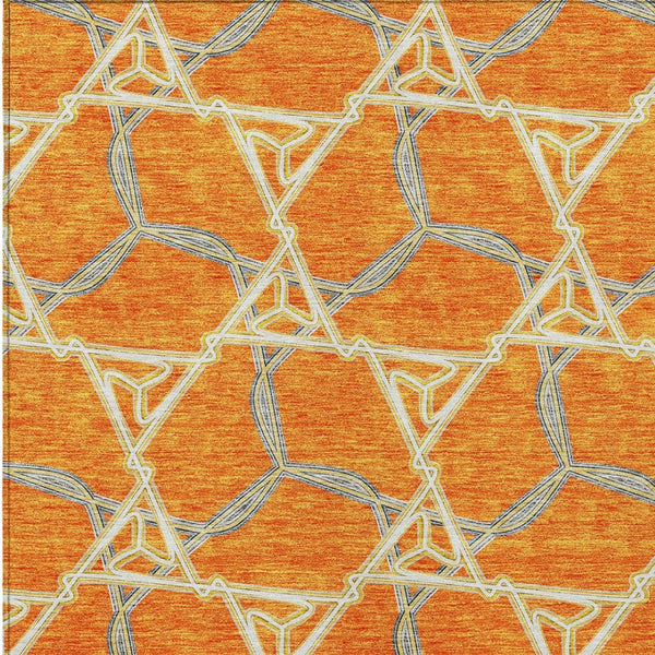 Homeroots 3' Geometric Washable Indoor Outdoor Area Rug - Stylish, Durable Design For Home & Patio Spaces Orange Polyester 613516