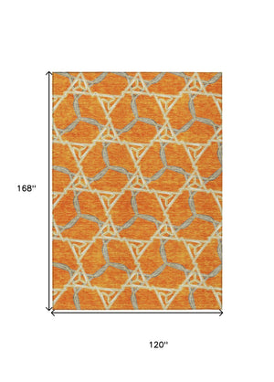 HomeRoots 5' Vibrant Orange and Blue Geometric Washable Area Rug for Indoor and Outdoor High-Traffic Spaces 10' X 14' 613517