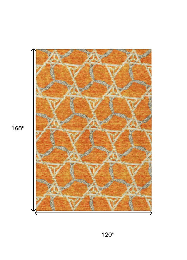 HomeRoots 5' Vibrant Orange and Blue Geometric Washable Area Rug for Indoor and Outdoor High-Traffic Spaces 10' X 14' 613517