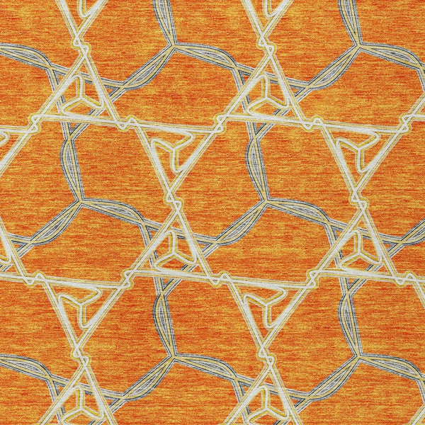 HomeRoots 5' Vibrant Orange and Blue Geometric Washable Area Rug for Indoor and Outdoor High-Traffic Spaces 10' X 14' 613517