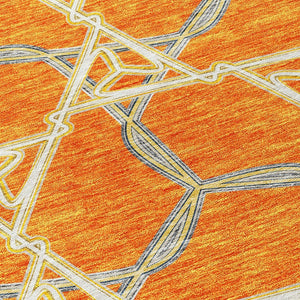 HomeRoots 5' Vibrant Orange and Blue Geometric Washable Area Rug for Indoor and Outdoor High-Traffic Spaces 10' X 14' 613517