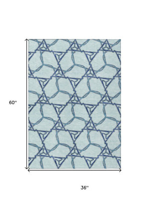 Homeroots 3' Geometric Washable Indoor Outdoor Area Rug - Stylish, Durable Design For Home & Patio Spaces Sky Blue Polyester 613518