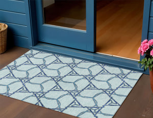 Homeroots 3' Geometric Washable Indoor Outdoor Area Rug - Stylish, Durable Design For Home & Patio Spaces Sky Blue Polyester 613518