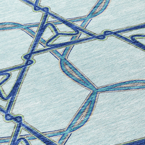 Homeroots 3' Geometric Washable Indoor Outdoor Area Rug - Stylish, Durable Design For Home & Patio Spaces Sky Blue Polyester 613518