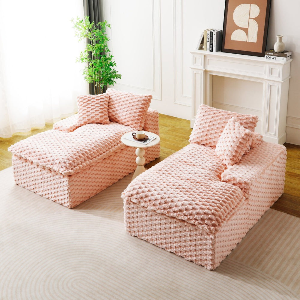 English Elm Pink Turtle Velvet Double Chaise Lounge – Versatile Lazy Sofa With Plush Comfort For Stylish Relaxation W3371S00030-GIGA