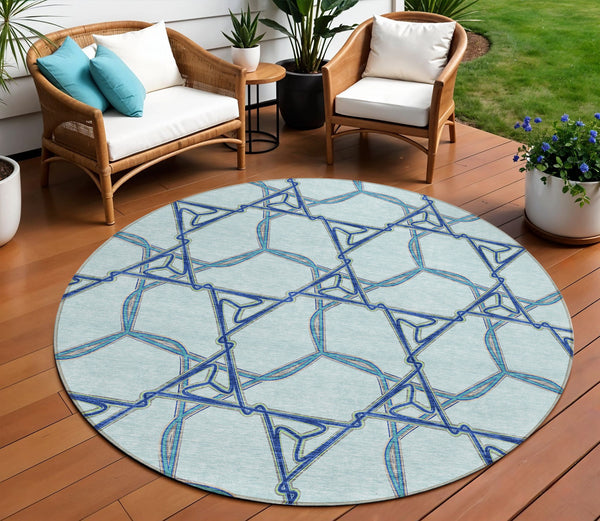 Homeroots 3' Geometric Washable Indoor Outdoor Area Rug - Stylish, Durable Design For Home & Patio Spaces Sky Blue Polyester 613520