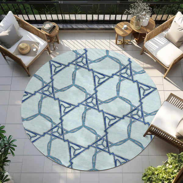 Homeroots 3' Geometric Washable Indoor Outdoor Area Rug - Stylish, Durable Design For Home & Patio Spaces Sky Blue Polyester 613520