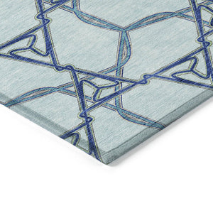 Homeroots 3' Geometric Washable Indoor Outdoor Area Rug - Stylish, Durable Design For Home & Patio Spaces Sky Blue Polyester 613520