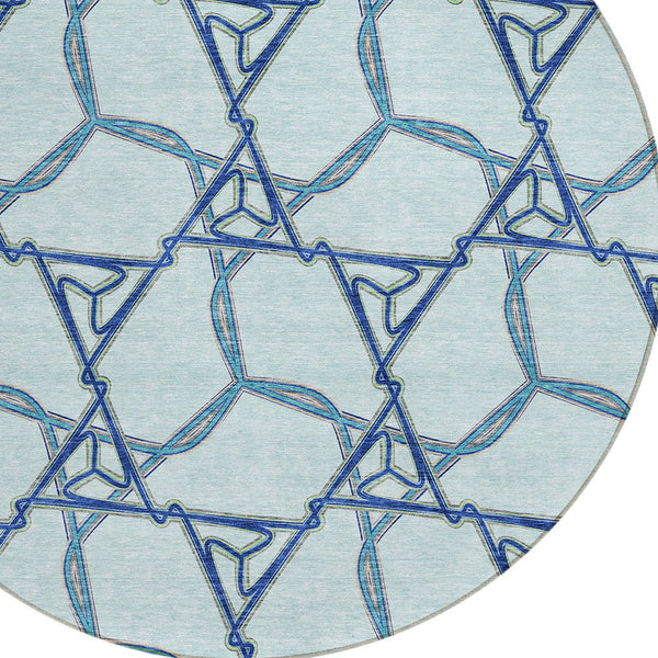 Homeroots 3' Geometric Washable Indoor Outdoor Area Rug - Stylish, Durable Design For Home & Patio Spaces Sky Blue Polyester 613520