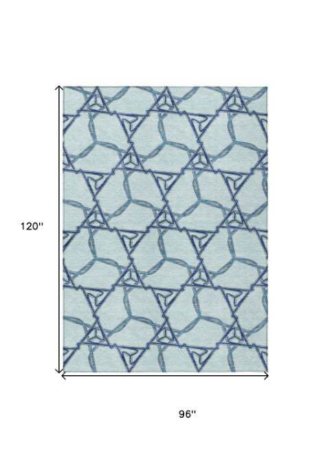 Homeroots 3' Geometric Washable Indoor Outdoor Area Rug - Stylish, Durable Design For Home & Patio Spaces Sky Blue Polyester 613521