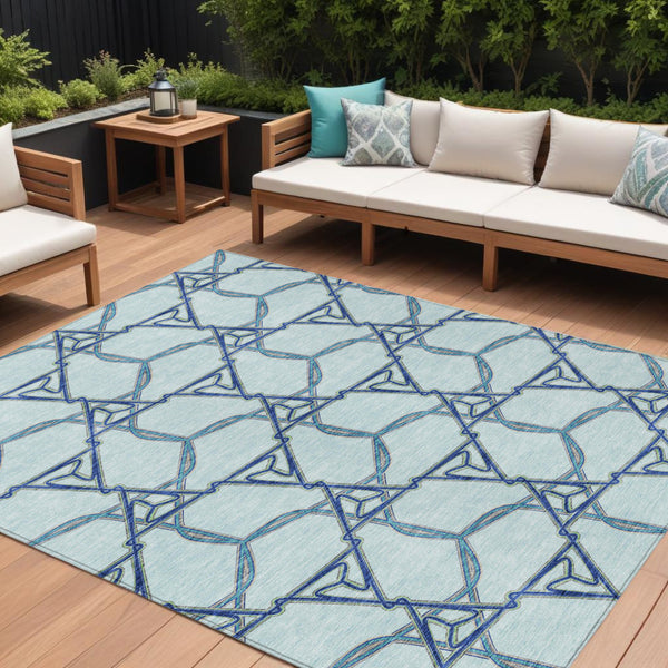 Homeroots 3' Geometric Washable Indoor Outdoor Area Rug - Stylish, Durable Design For Home & Patio Spaces Sky Blue Polyester 613521