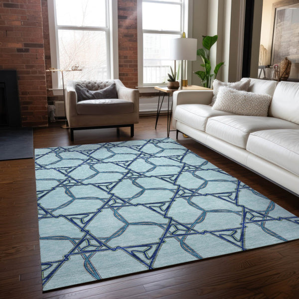 Homeroots 3' Geometric Washable Indoor Outdoor Area Rug - Stylish, Durable Design For Home & Patio Spaces Sky Blue Polyester 613521