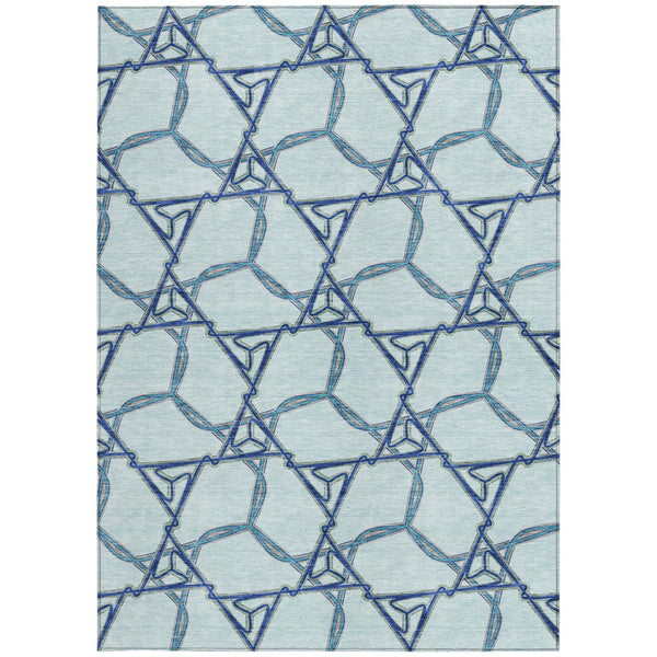 Homeroots 3' Geometric Washable Indoor Outdoor Area Rug - Stylish, Durable Design For Home & Patio Spaces Sky Blue Polyester 613523