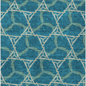 Homeroots 3' Geometric Washable Indoor Outdoor Area Rug - Stylish, Durable Design For Home & Patio Spaces Teal Blue Polyester 613524