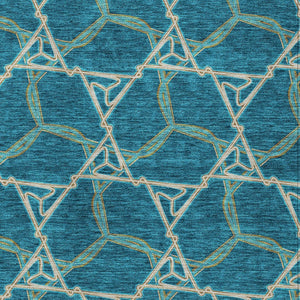 Homeroots 3' Geometric Washable Indoor Outdoor Area Rug - Stylish, Durable Design For Home & Patio Spaces Teal Blue Polyester 613524