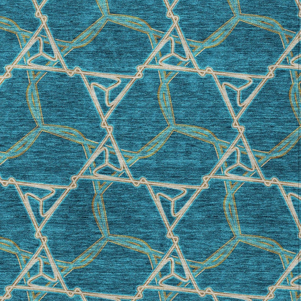 Homeroots 3' Geometric Washable Indoor Outdoor Area Rug - Stylish, Durable Design For Home & Patio Spaces Teal Blue Polyester 613524