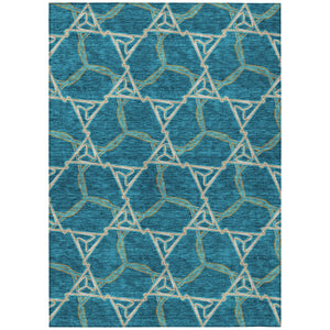 Homeroots 3' Geometric Washable Indoor Outdoor Area Rug - Stylish, Durable Design For Home & Patio Spaces Teal Blue Polyester 613525
