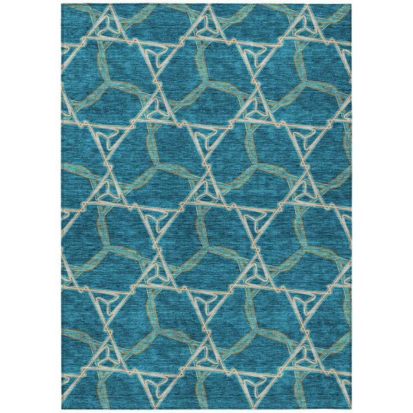 Homeroots 3' Geometric Washable Indoor Outdoor Area Rug - Stylish, Durable Design For Home & Patio Spaces Teal Blue Polyester 613525