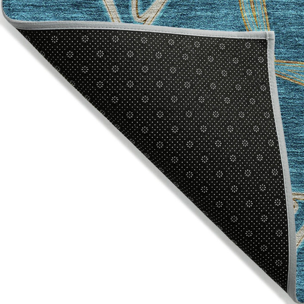 HomeRoots 5' Teal Blue and Beige Geometric Area Rug - Stylish, Washable, Indoor/Outdoor, Durable Design for All Spaces 5' X 8' 613525