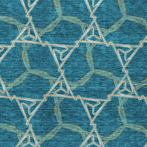 Homeroots 3' Geometric Washable Indoor Outdoor Area Rug - Stylish, Durable Design For Home & Patio Spaces Teal Blue Polyester 613525