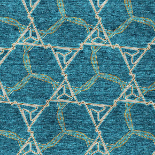 Homeroots 3' Geometric Washable Indoor Outdoor Area Rug - Stylish, Durable Design For Home & Patio Spaces Teal Blue Polyester 613525
