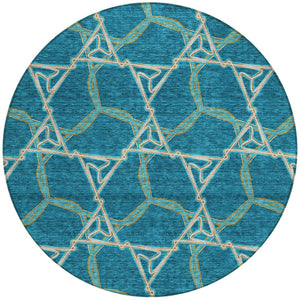 Homeroots 3' Geometric Washable Indoor Outdoor Area Rug - Stylish, Durable Design For Home & Patio Spaces Teal Blue Polyester 613526