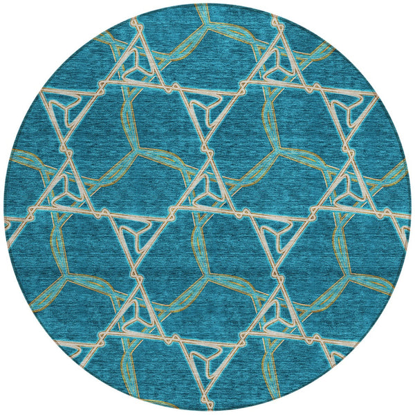 Homeroots 3' Geometric Washable Indoor Outdoor Area Rug - Stylish, Durable Design For Home & Patio Spaces Teal Blue Polyester 613526