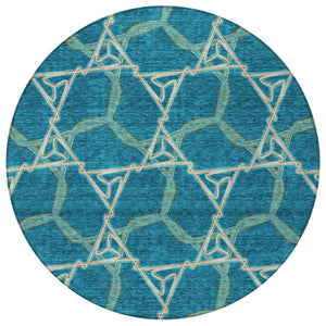 Homeroots 3' Geometric Washable Indoor Outdoor Area Rug - Stylish, Durable Design For Home & Patio Spaces Teal Blue Polyester 613526
