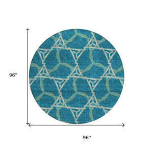 Homeroots 3' Geometric Washable Indoor Outdoor Area Rug - Stylish, Durable Design For Home & Patio Spaces Teal Blue Polyester 613526
