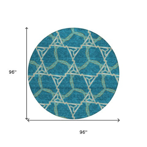 Homeroots 3' Geometric Washable Indoor Outdoor Area Rug - Stylish, Durable Design For Home & Patio Spaces Teal Blue Polyester 613526