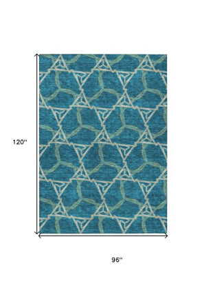 Homeroots 3' Geometric Washable Indoor Outdoor Area Rug - Stylish, Durable Design For Home & Patio Spaces Teal Blue Polyester 613527