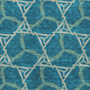 Homeroots 3' Geometric Washable Indoor Outdoor Area Rug - Stylish, Durable Design For Home & Patio Spaces Teal Blue Polyester 613527