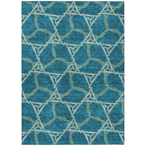 HomeRoots 9' X 12' Teal Blue and Beige Geometric Area Rug - Durable, Washable, Perfect for Indoor & Outdoor Use 613528