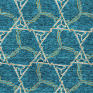 Homeroots 3' Geometric Washable Indoor Outdoor Area Rug - Stylish, Durable Design For Home & Patio Spaces Teal Blue Polyester 613528