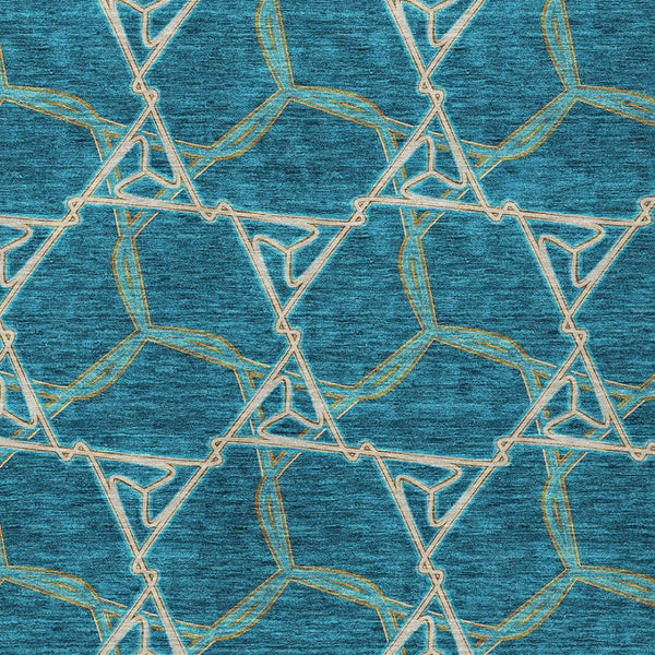 Homeroots 3' Geometric Washable Indoor Outdoor Area Rug - Stylish, Durable Design For Home & Patio Spaces Teal Blue Polyester 613528