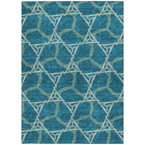 Homeroots 3' Geometric Washable Indoor Outdoor Area Rug - Stylish, Durable Design For Home & Patio Spaces Teal Blue Polyester 613529