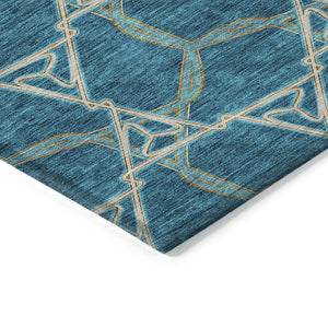 Homeroots 3' Geometric Washable Indoor Outdoor Area Rug - Stylish, Durable Design For Home & Patio Spaces Teal Blue Polyester 613529