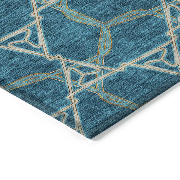 Homeroots 3' Geometric Washable Indoor Outdoor Area Rug - Stylish, Durable Design For Home & Patio Spaces Teal Blue Polyester 613529