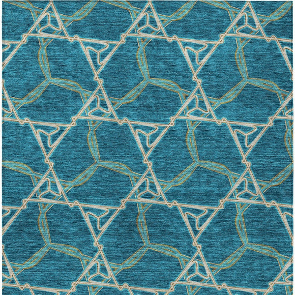 Homeroots 3' Geometric Washable Indoor Outdoor Area Rug - Stylish, Durable Design For Home & Patio Spaces Teal Blue Polyester 613529