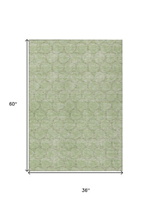 Homeroots 3' X 5' Geometric Washable Area Rug For Indoor & Outdoor Spaces - Durable & Stylish Design Sage Polyester 613530