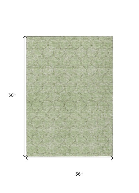 Homeroots 3' X 5' Geometric Washable Area Rug For Indoor & Outdoor Spaces - Durable & Stylish Design Sage Polyester 613530