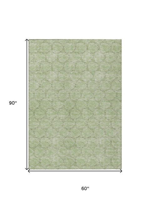 Homeroots 3' X 5' Geometric Washable Area Rug For Indoor & Outdoor Spaces - Durable & Stylish Design Sage Polyester 613531