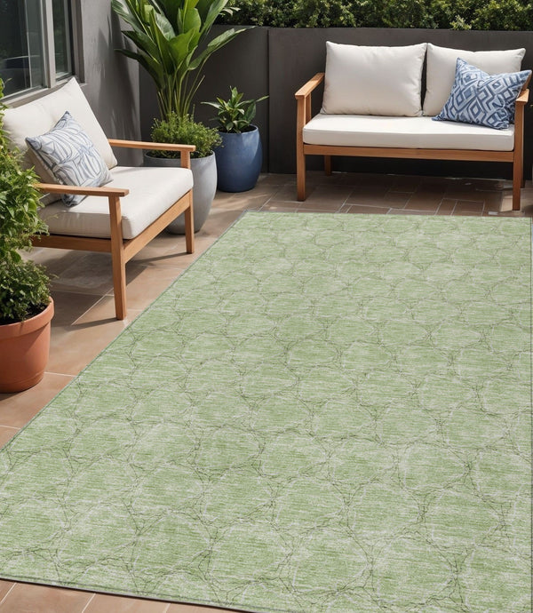 Homeroots 3' X 5' Geometric Washable Area Rug For Indoor & Outdoor Spaces - Durable & Stylish Design Sage Polyester 613531
