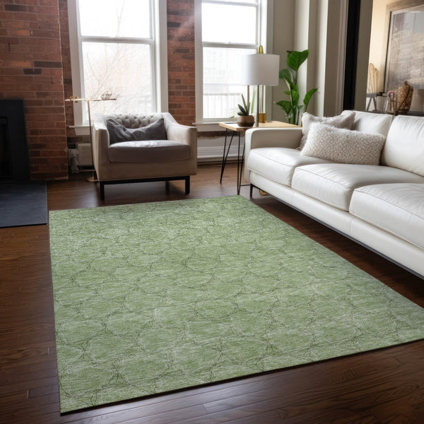 Homeroots 3' X 5' Geometric Washable Area Rug For Indoor & Outdoor Spaces - Durable & Stylish Design Sage Polyester 613535