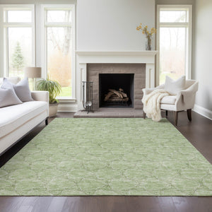 Homeroots 3' X 5' Geometric Washable Area Rug For Indoor & Outdoor Spaces - Durable & Stylish Design Sage Polyester 613535