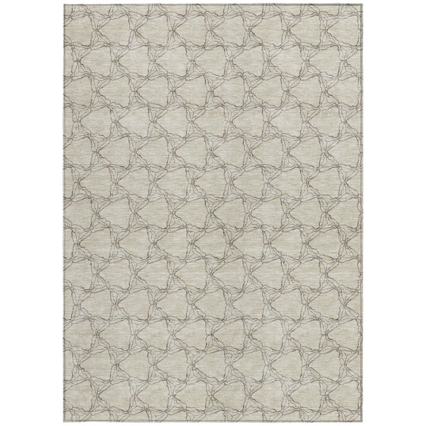 Homeroots 3' X 5' Geometric Washable Area Rug For Indoor & Outdoor Spaces - Durable & Stylish Design Beige Polyester 613536