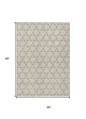 Homeroots 3' X 5' Geometric Washable Area Rug For Indoor & Outdoor Spaces - Durable & Stylish Design Beige Polyester 613536
