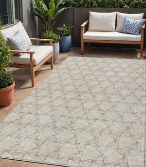 Homeroots 3' X 5' Geometric Washable Area Rug For Indoor & Outdoor Spaces - Durable & Stylish Design Beige Polyester 613537