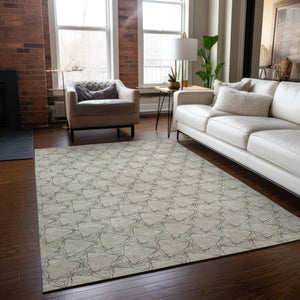 Homeroots 3' X 5' Geometric Washable Area Rug For Indoor & Outdoor Spaces - Durable & Stylish Design Beige Polyester 613537