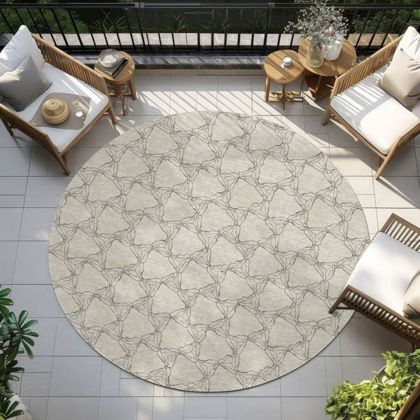 Homeroots 3' X 5' Geometric Washable Area Rug For Indoor & Outdoor Spaces - Durable & Stylish Design Beige Polyester 613538